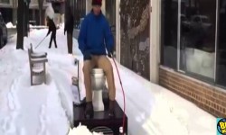 Man Plows Snow on Motorized Toilet